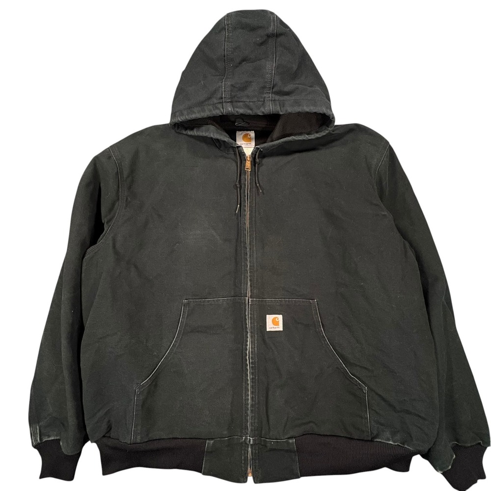 Vintage Carhartt Hooded Jacket Mens 3XL Black Duck Canvas J131 BLK Y2K USA